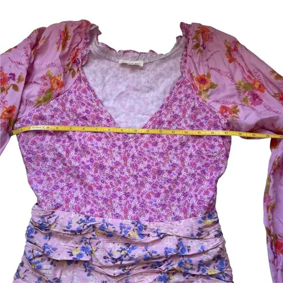 For Love Bell Pink Patchwork Ruffle Mini Dress Boho SZ M - Picture 11 of 16